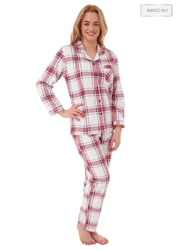 Ladies Ivory Checked Brushed Cotton Pyjamas by Indigo Sky Size 8 - 20