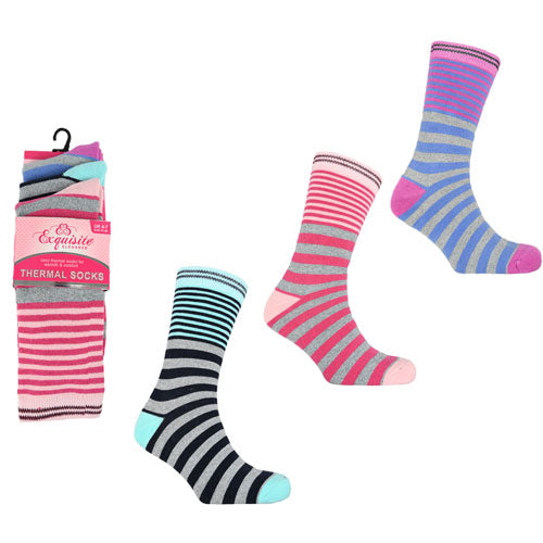 6 Pairs Exquisite Thermal Socks Stripe Size 4-8