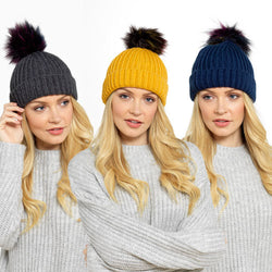 Ladies Knitted Hat With Faux Pom Pom