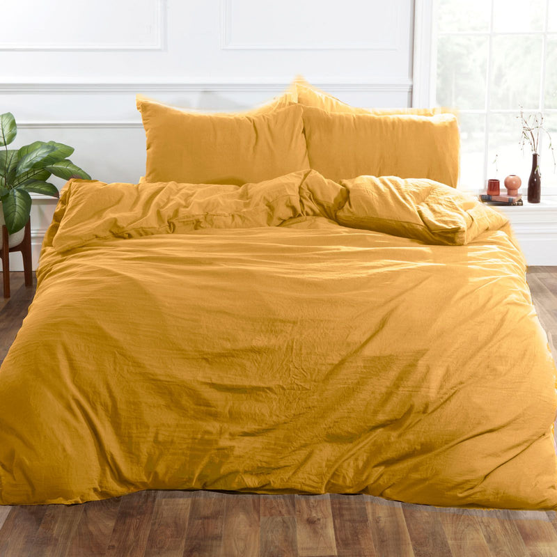 Brentfords Washed Linen Ochre Yellow Duvet Set