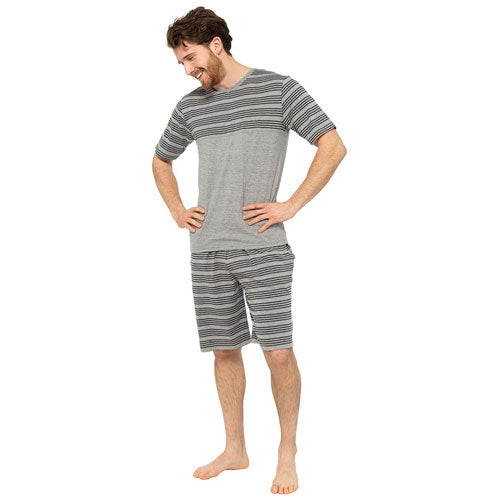 Mens Stripe V Neck Lounge Top & Shorts Set Medium - XXL