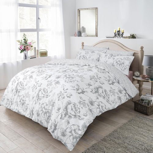 Monochrome Floral Grey Reversible Duvet Set