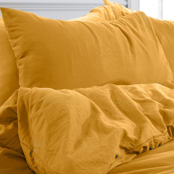 Brentfords Washed Linen Ochre Yellow Duvet Set