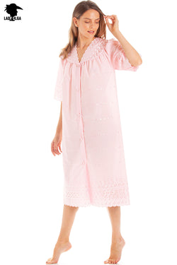 Ladies Button Through Embroidery Anglaise Nightdress by Lady Olga Size 8 - 24