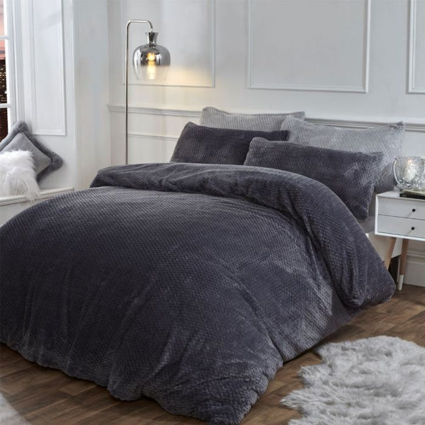 Luxurious Brentfords Fleece Waffle Charcoal Grey Duvet Set