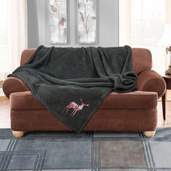 Stag Embroidered Soft Feel Teddy Charcoal Throw