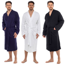 Mens Plain Waffle 100% Cotton Dressing Gown Robe Size Medium - XL