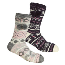 1 Pair Ladies Fairisle Lounge Socks With Grippers Size 4-8