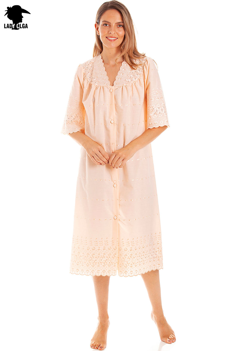 Ladies Button Through Embroidery Anglaise Nightdress by Lady Olga Size 8 - 24