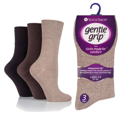 6 Pairs Ladies Gentle Grip Socks Dark Brown Size 4-8