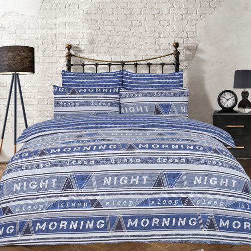 Geo Text Blue Reversible Duvet Set