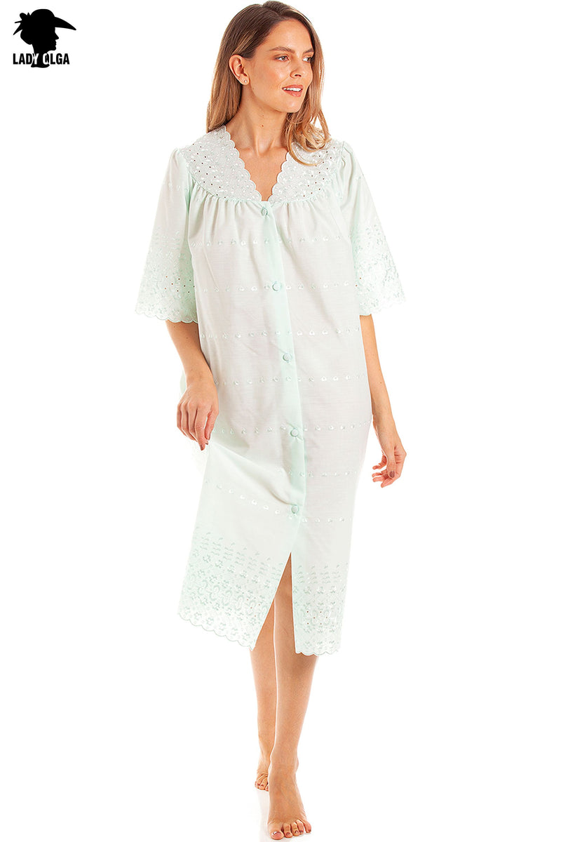 Ladies Button Through Embroidery Anglaise Nightdress by Lady Olga Size 8 - 24