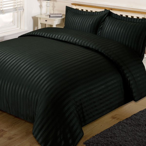 Brentfords Satin Stripe Black Duvet Set