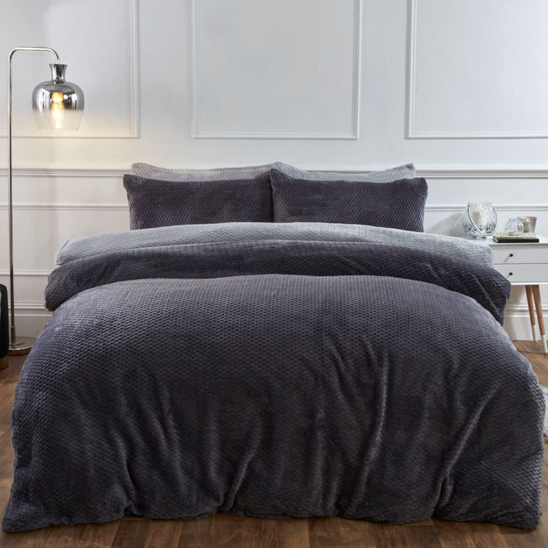 Luxurious Brentfords Fleece Waffle Charcoal Grey Duvet Set