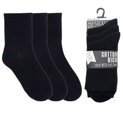 3 Pairs Kids Plain Cotton Rich School Socks Black