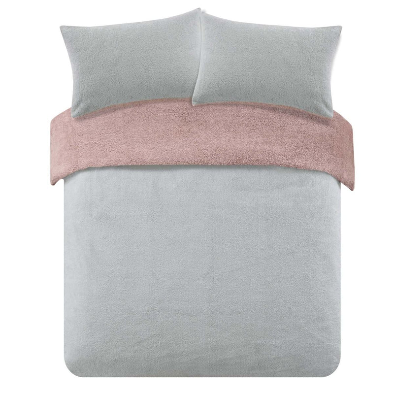 Brentfords Teddy Fleece Blush Pink & Grey Duvet Cover Set