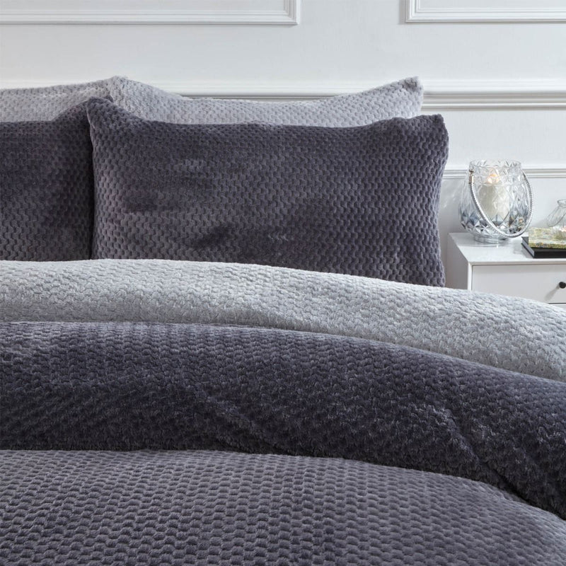 Luxurious Brentfords Fleece Waffle Charcoal Grey Duvet Set