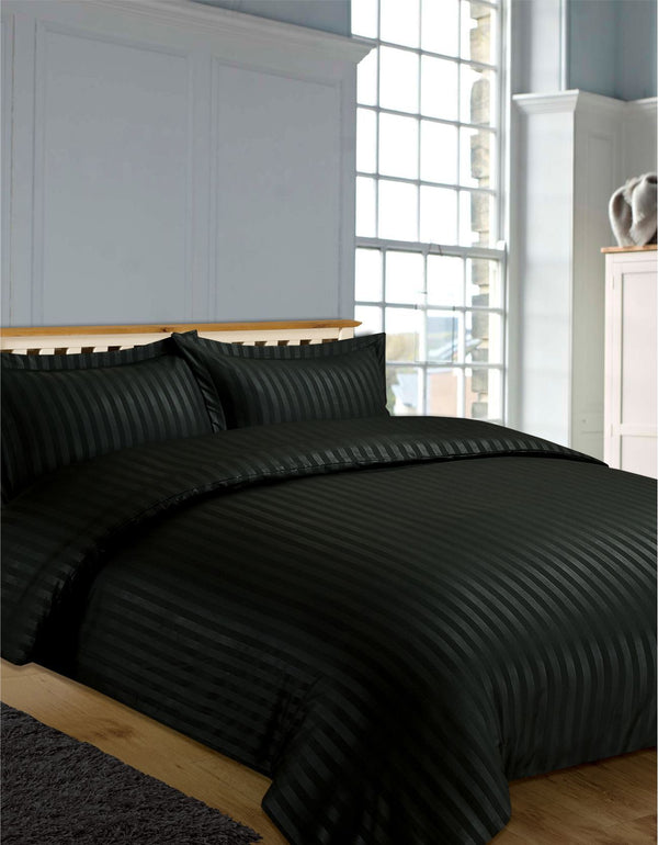 Brentfords Satin Stripe Black Duvet Set