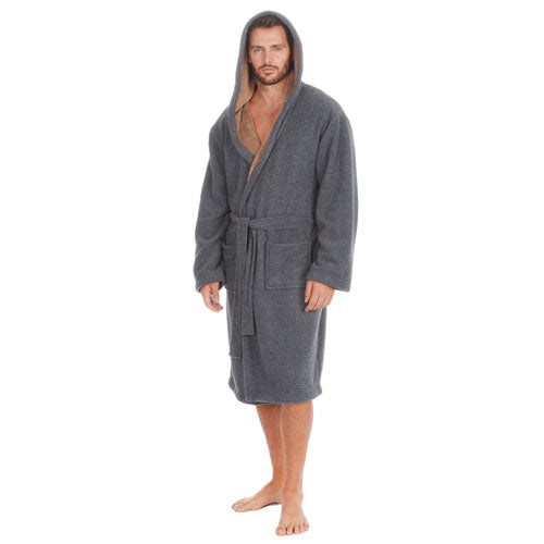 Mens Drop Needle Polar Fleece Grey Dressing Gown Robe Medium - XXL