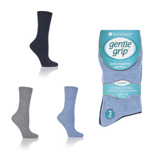 6 Pairs Ladies Diabetic Gentle Grip Socks Denim Size 4-8