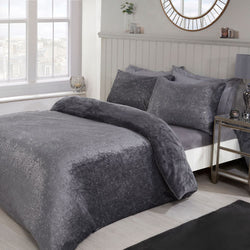 Glitter Foil Fleece Charcoal Duvet Cover Set