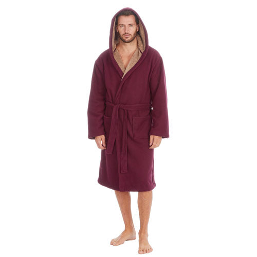 Mens Drop Needle Polar Fleece Burgundy Dressing Gown Robe Medium - XXL