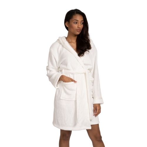 Ivory Luxury Fleece Hooded Robe Satin Trim Size 8 - 22